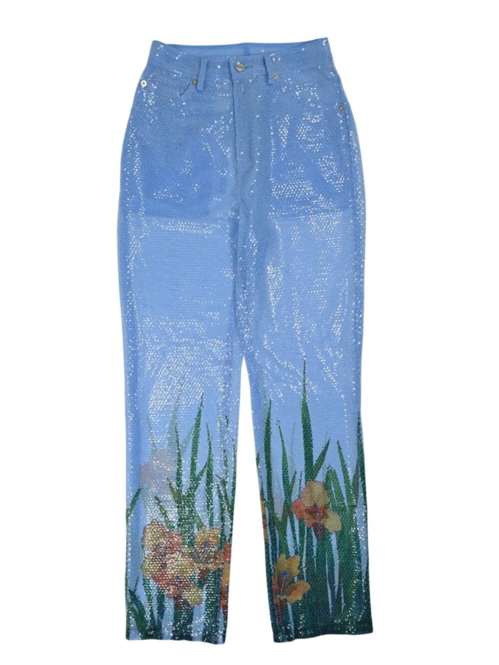 Adam Selman Sheer Sequin Jeans in Blue